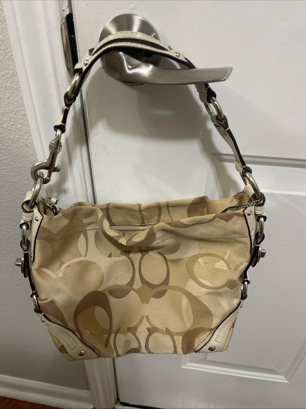Y2K Coach Carly Hobo Beige Signature Canvas and Leather shoulder bag 11960